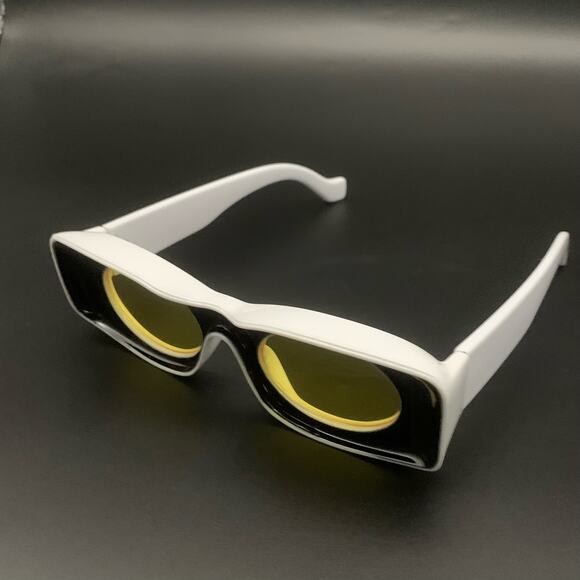 NEW Avant Garde Black & White Square Frame Sunglasses with Round Yellow Lenses - Picture 6 of 12